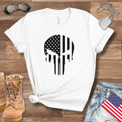 American Punisher Skull With Flag Black T-Shirt